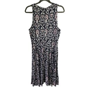 LOFT black red white Floral pattern Summer dress sleeveless below knee L